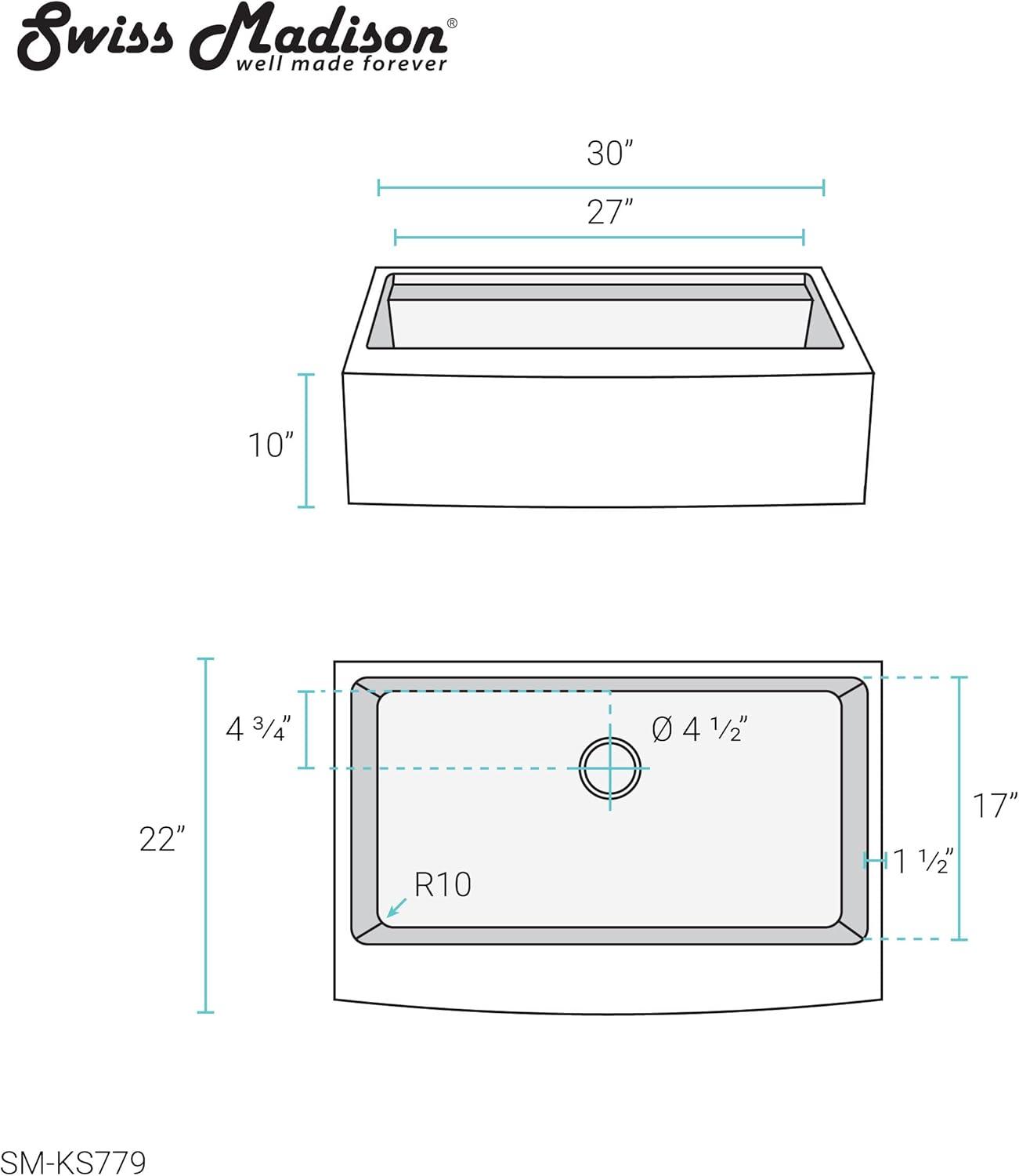 Rivage 30 x 22 Single Basin Apron Kitchen Workstation Sink