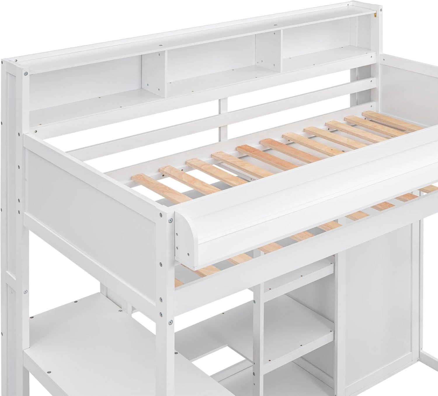 Harper & Bright Designs Twin Size Loft Bed with Storage Shelves and Wardrobe, Wood Loft Bed with Built-in Desk and Staircase for Adults Boys Girls, Space Saving