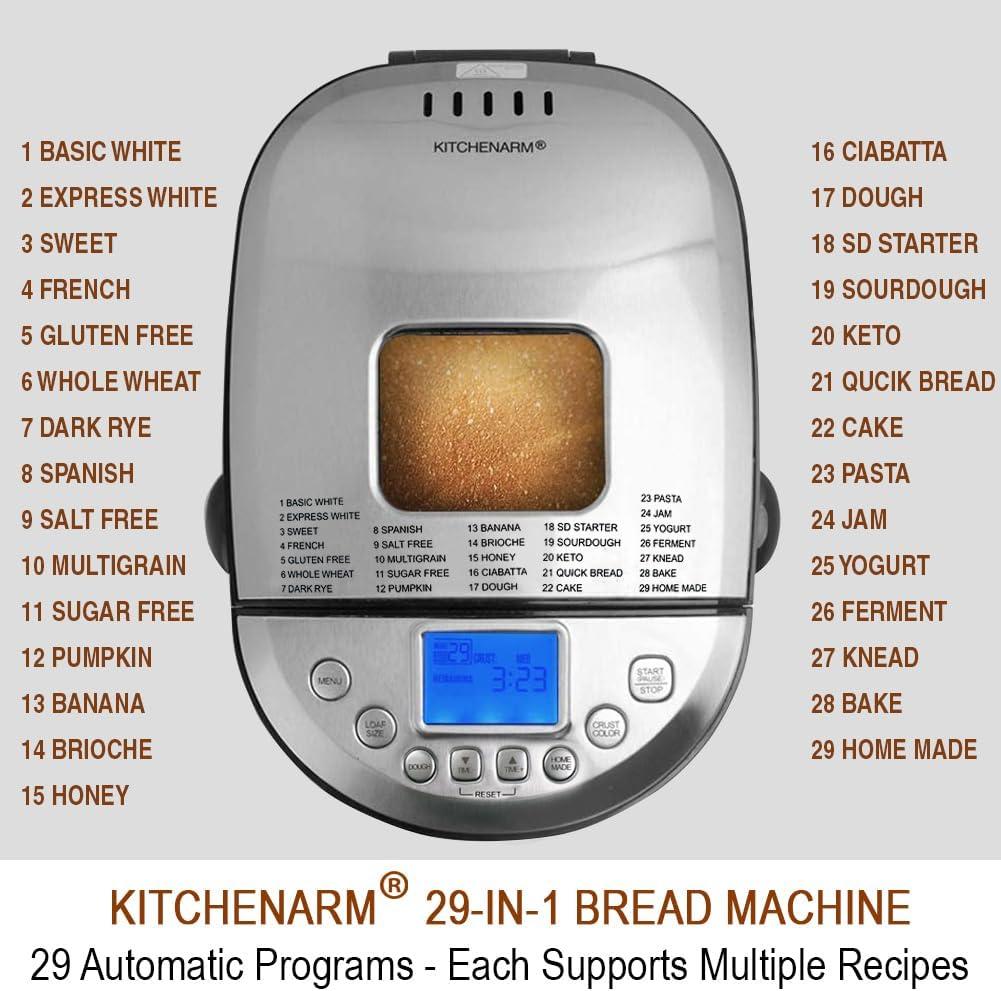 Stainless Steel 29-in-1 Smart Bread Machine with Delayed Start