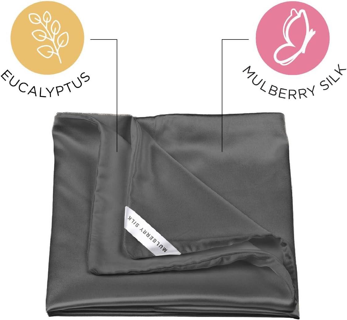 Discover Night LLC NIGHT Dual-Sided Silk Pillowcase: Reversible Mulberry Silk & Eucalyptus Gunmetal - Standard