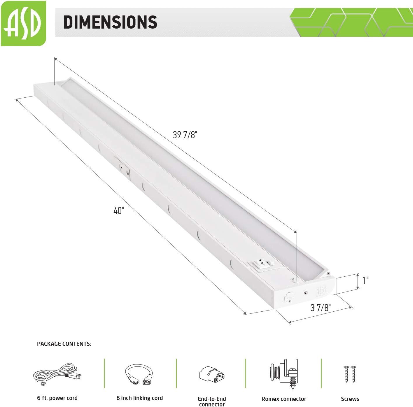 ASD Swivel LED Under Cabinet Lighting, 40 Inch 20W, Hardwired or Plug-in, 2700K/3000K/4000K Selectable, Rotatable Lens, Dimmable Linkable Under Counter Light for Kitchen, ETL & Energy Star