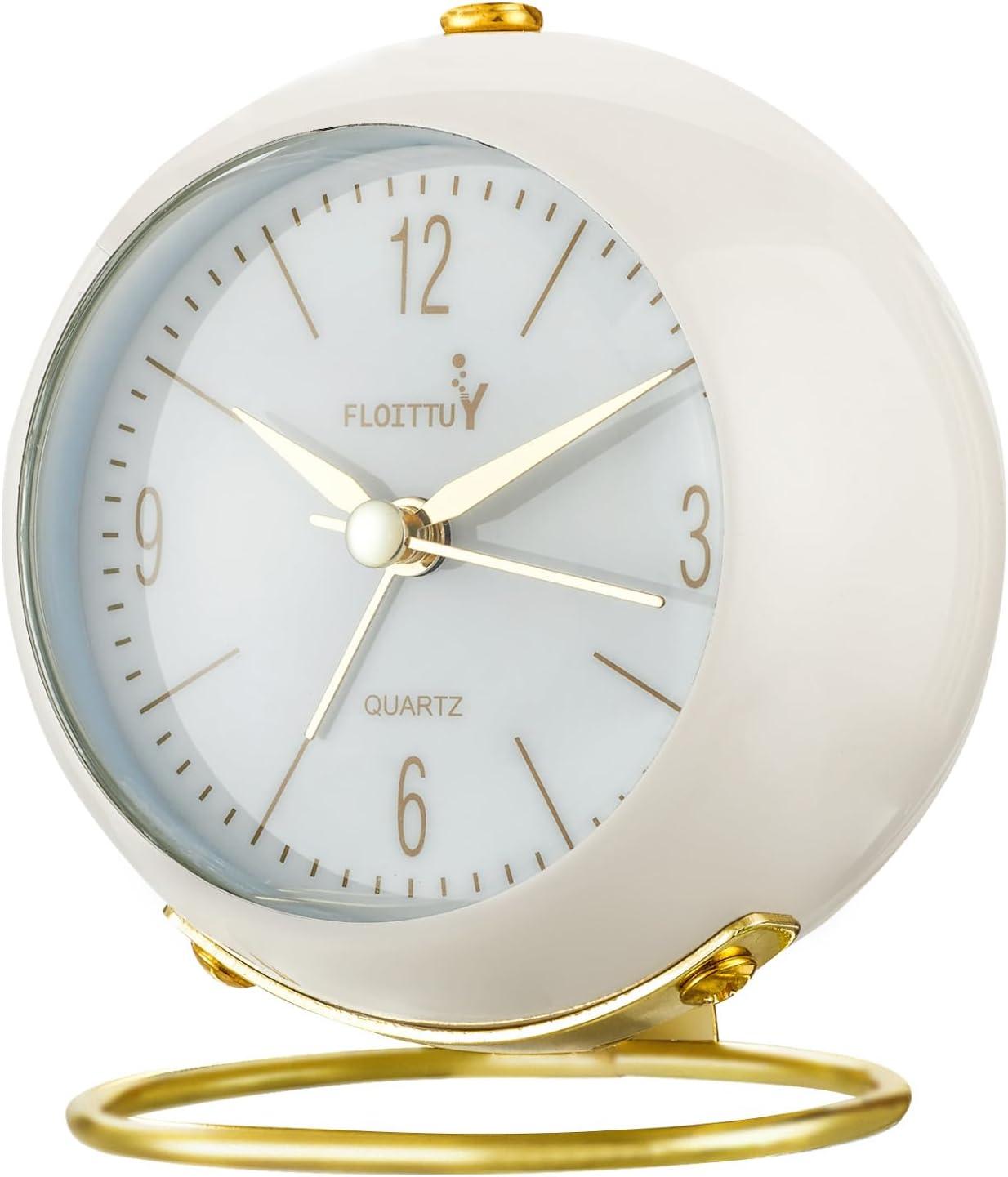 White and Gold Silent Analog Alarm Clock for Kids