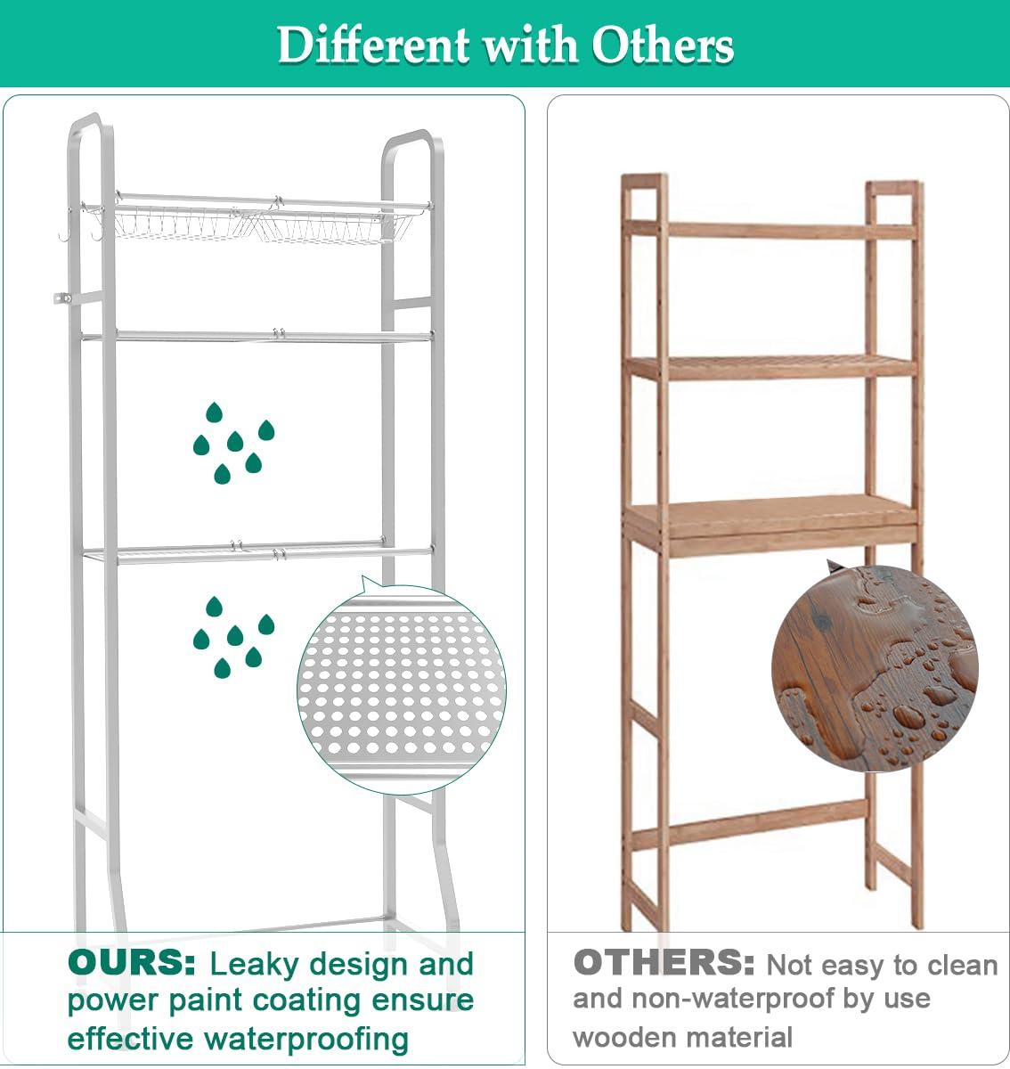 Over The Toilet Storage Shelf For Bathroom, 3-Tier Above Toilet Rack Bathroom Organizer With Adjustable Shelves And Hanging Hooks, Easy To Assemble & Space Saving, White