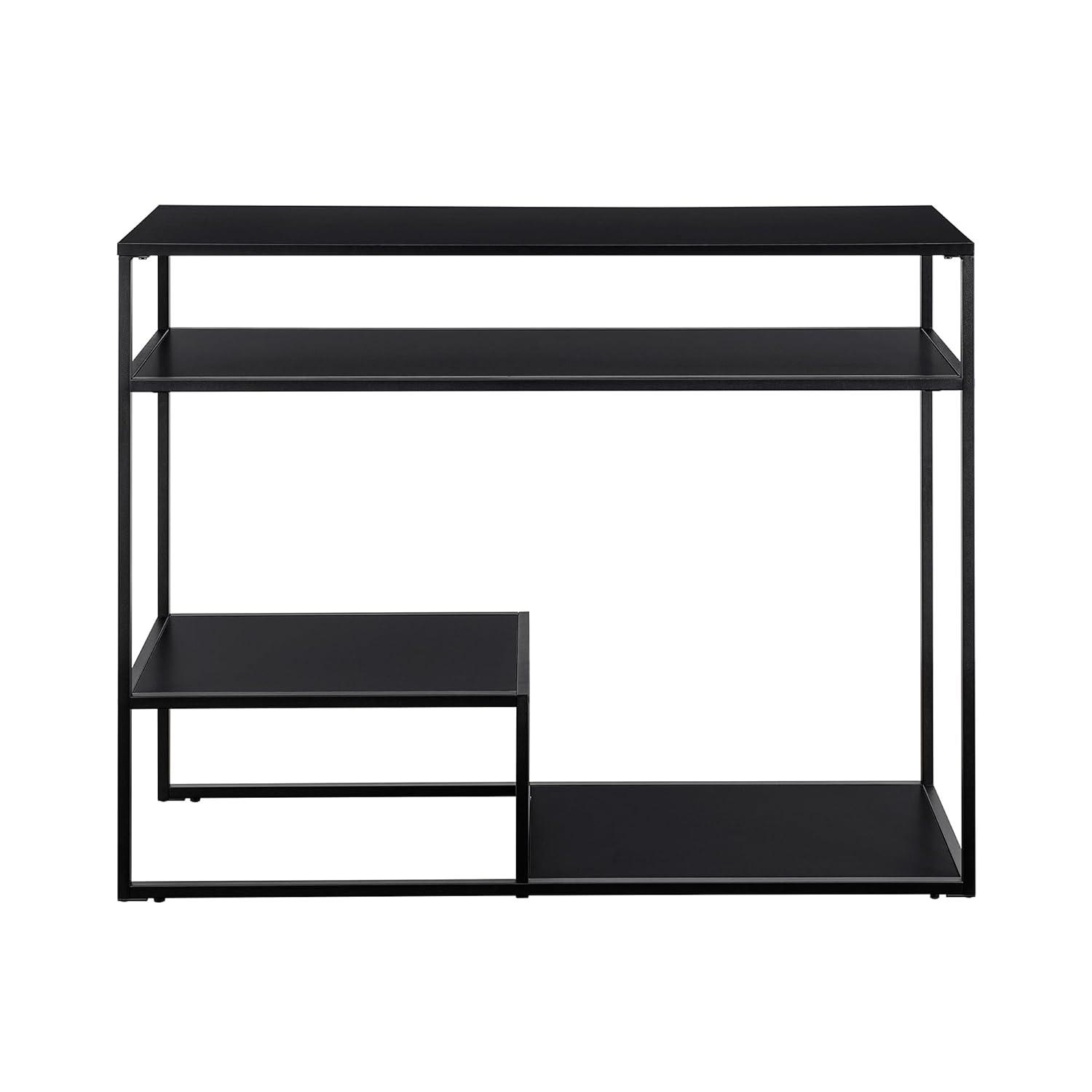 42" Metal and Wood Console Table with Tiered Shelves - Black