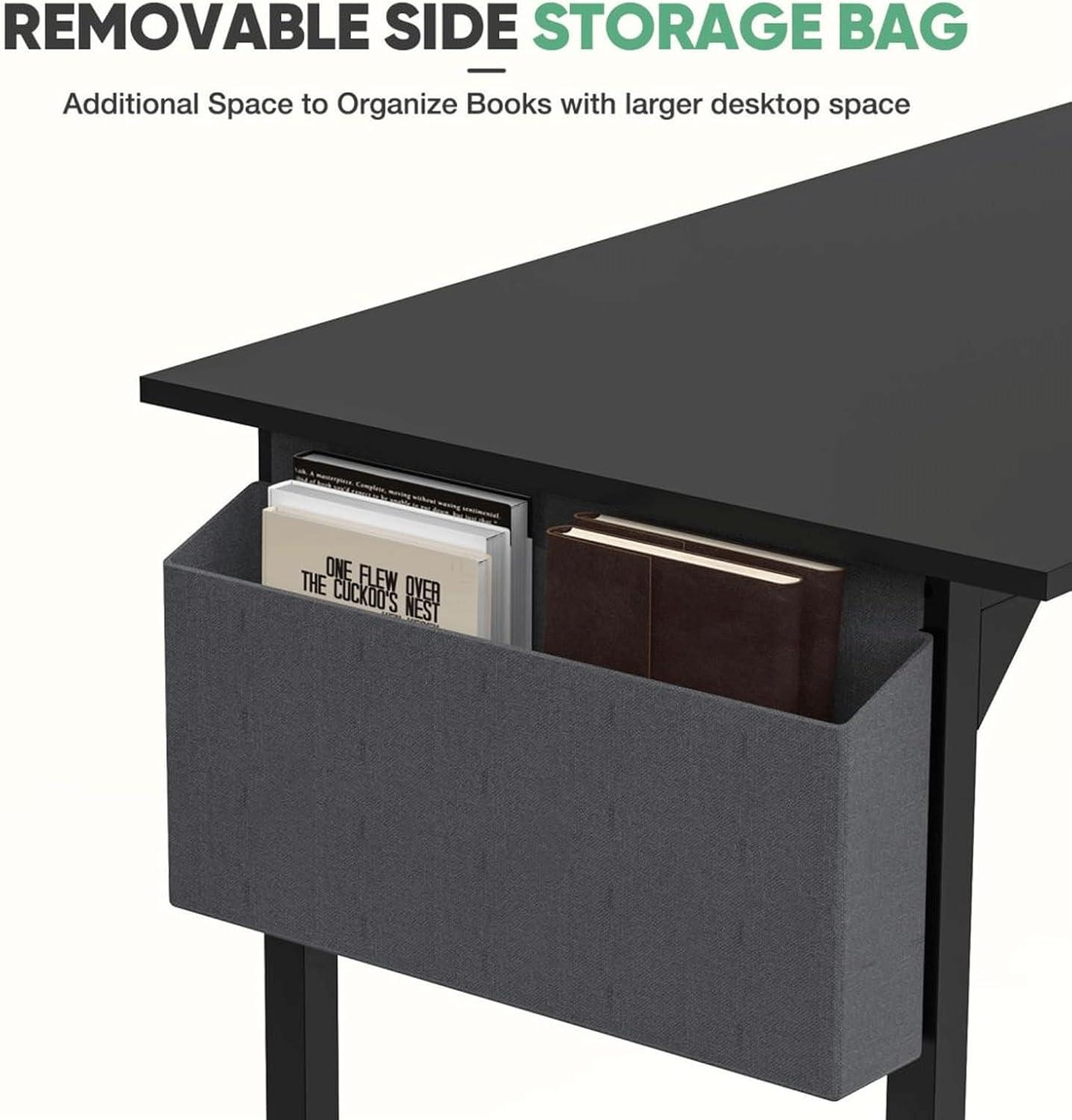 47 Inch Desk Office with Storage, Modern Simple Style Gaming Computer Table for Youth Student Adult, Metal and Wood Home Office Furniture, Nature