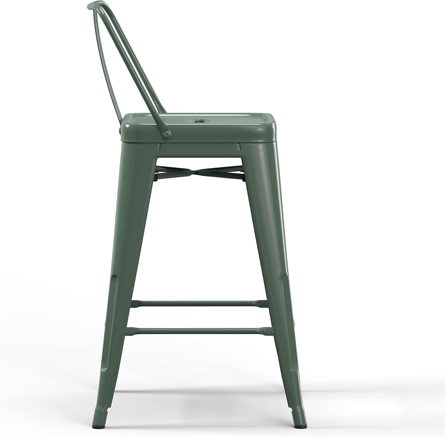 Simpli Home Rayne Metal Industrial Stool with Curved Back, Cross-Brace, and Footrest