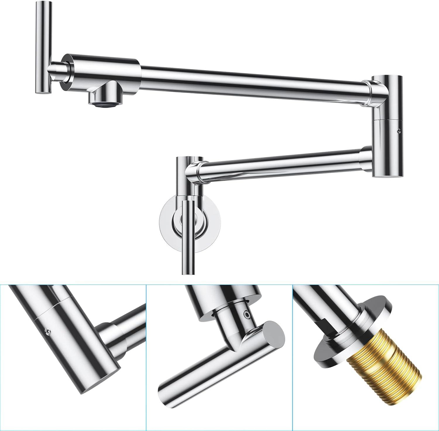 Brushed Nickel Double Handle Wall Mount Pot Filler Faucet