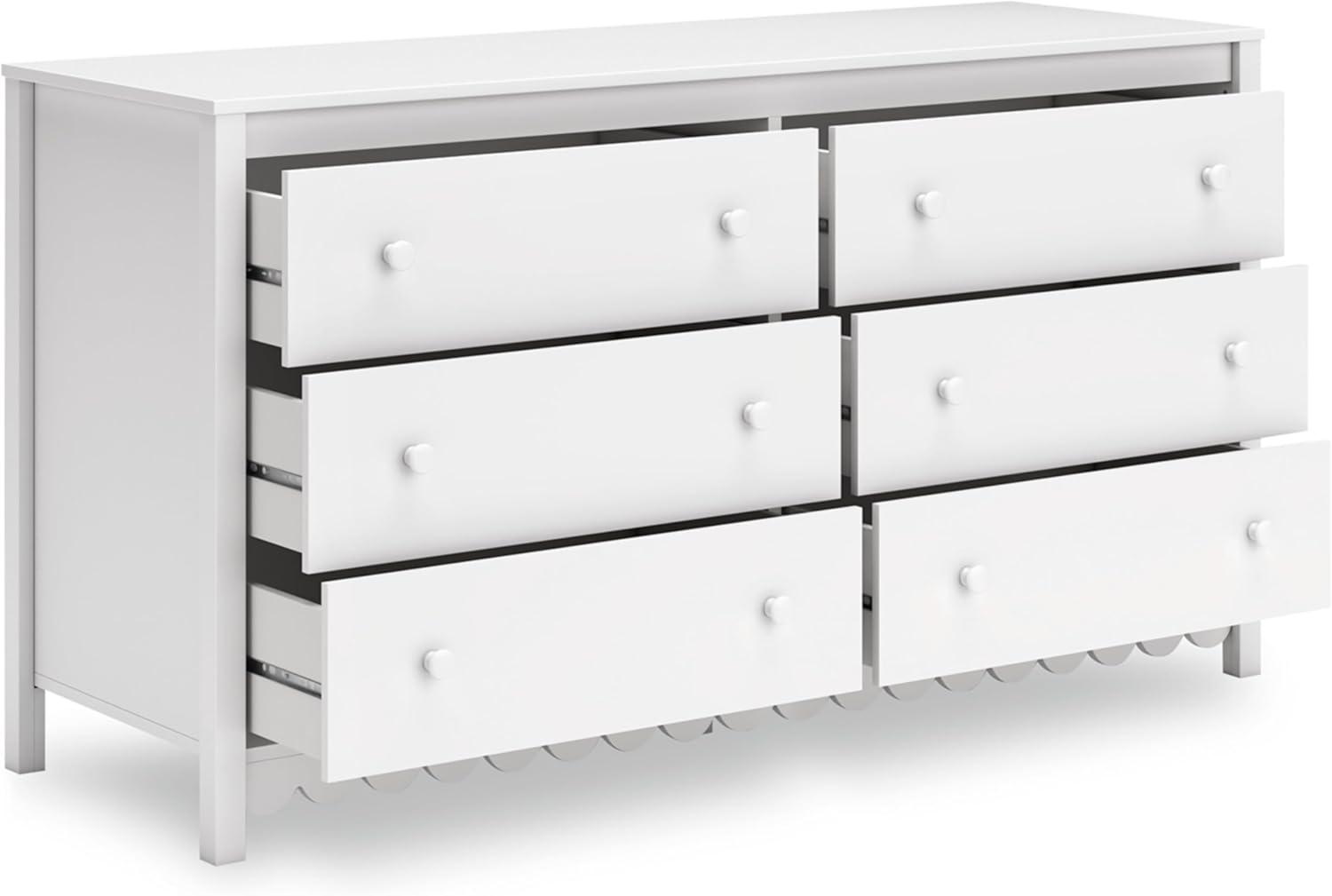 White Transitional 6-Drawer Scalloped Dresser