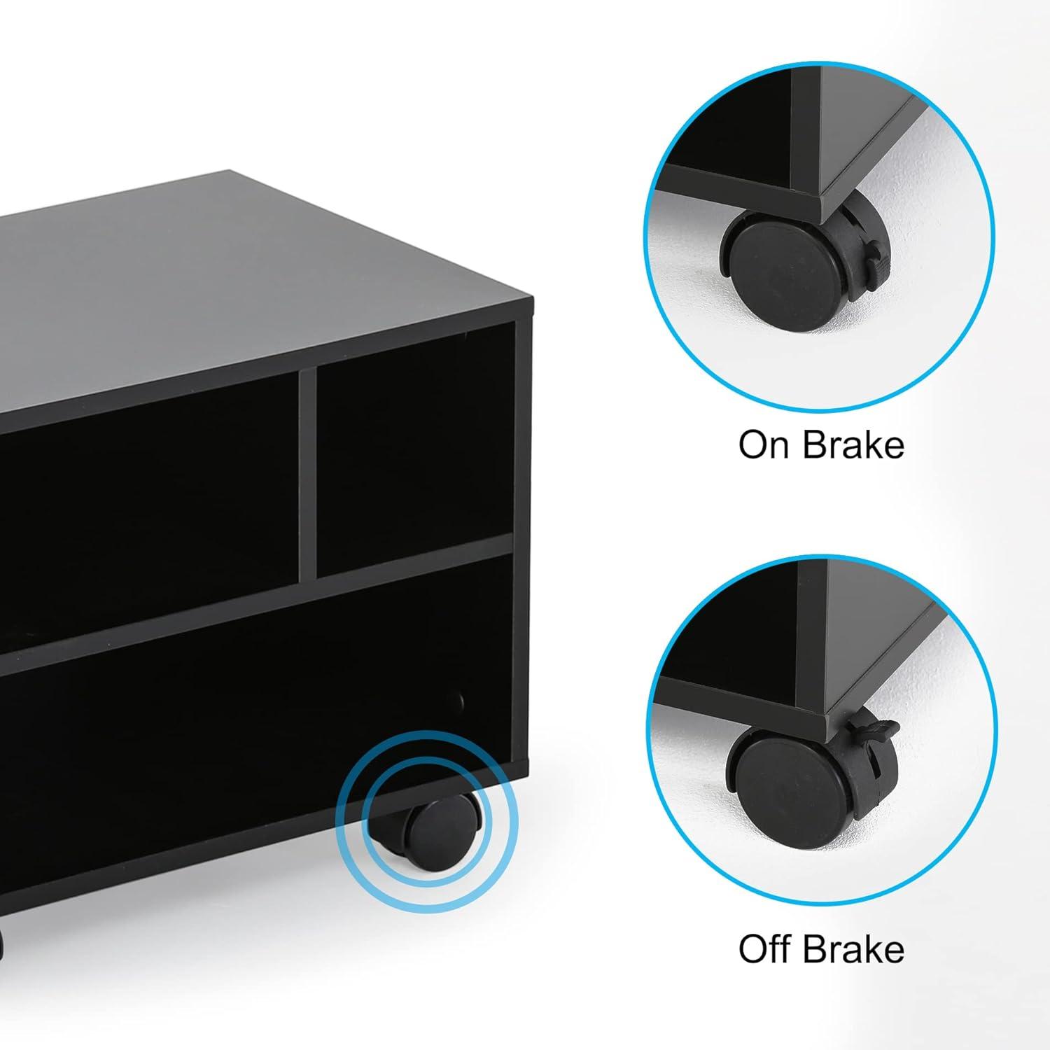 Black MDF Mobile Printer Stand with Storage and Wheels