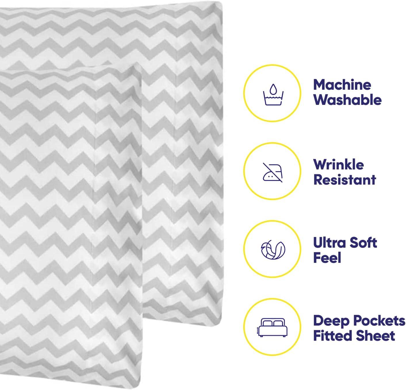 6 Piece Chevron Printed Gray Sheet Set, Deluxe Ultra Soft 1500 Series, Double Brushed Microfiber by Sweet Home Collection® - Queen