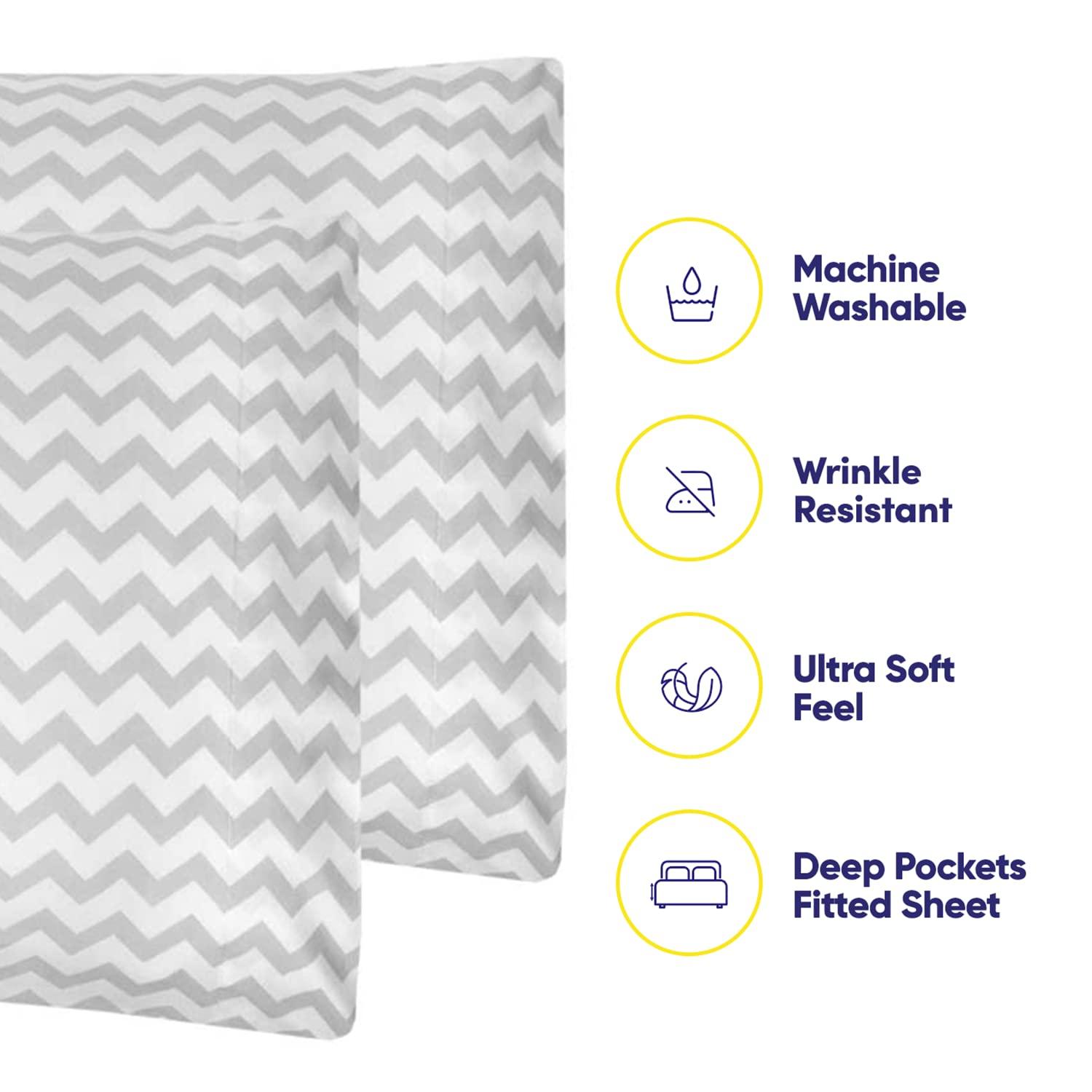 6 Piece Chevron Printed Gray Sheet Set, Deluxe Ultra Soft 1500 Series, Double Brushed Microfiber by Sweet Home Collection® - Queen
