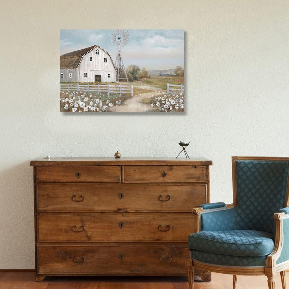 Rustic White Barn and Windmill Canvas Wall Art