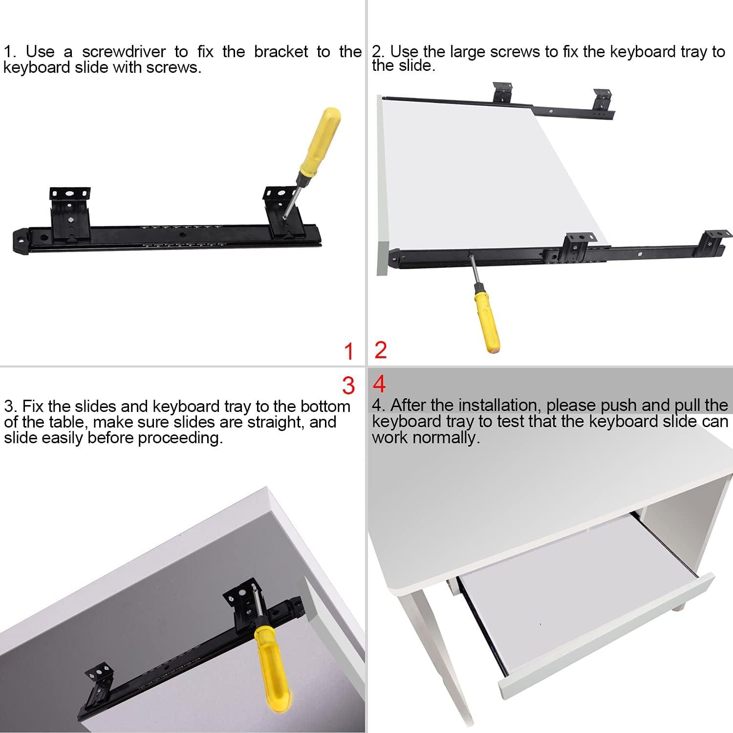 ZOENHOU 3 Pairs 14 Inch Black Keyboard Tray Slides, 22 LB Heavy Duty Ball Bearing Slides Hardware, Computer Tray Keyboard Slider Under Desk Rails Rack with 24 Adjustable Height Bracket and 48 Screws