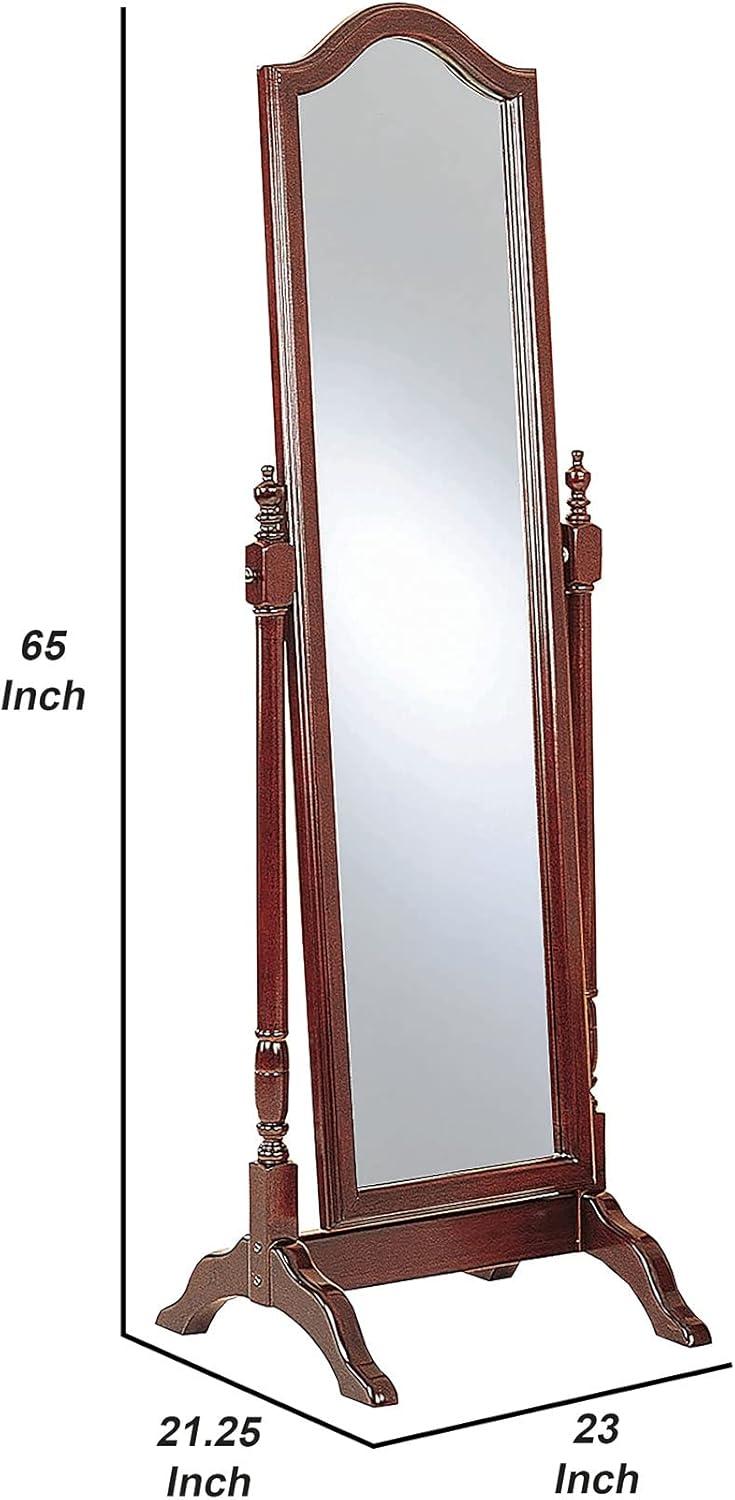 Standing Cheval Mirror with Wooden Frame Turned Posts Brown - Saltoro Sherpi