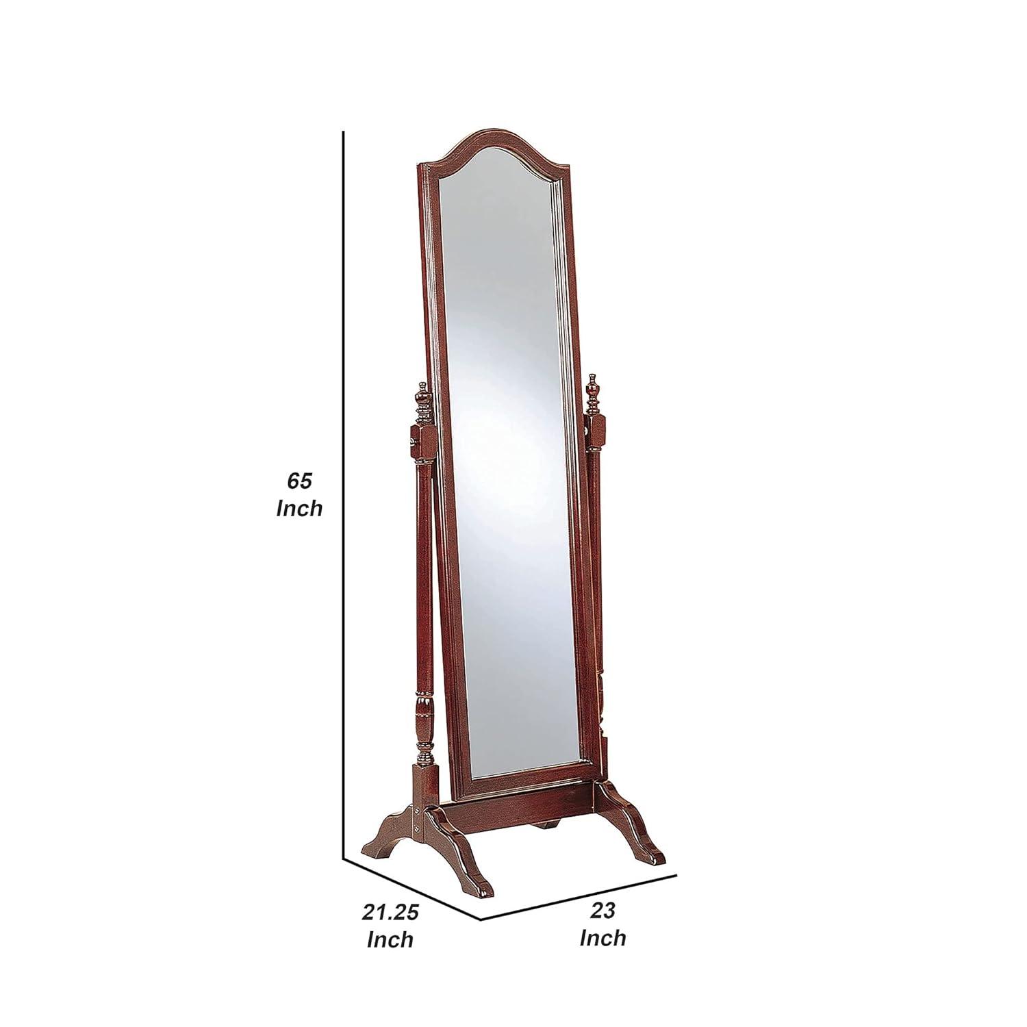 Standing Cheval Mirror with Wooden Frame Turned Posts Brown - Saltoro Sherpi