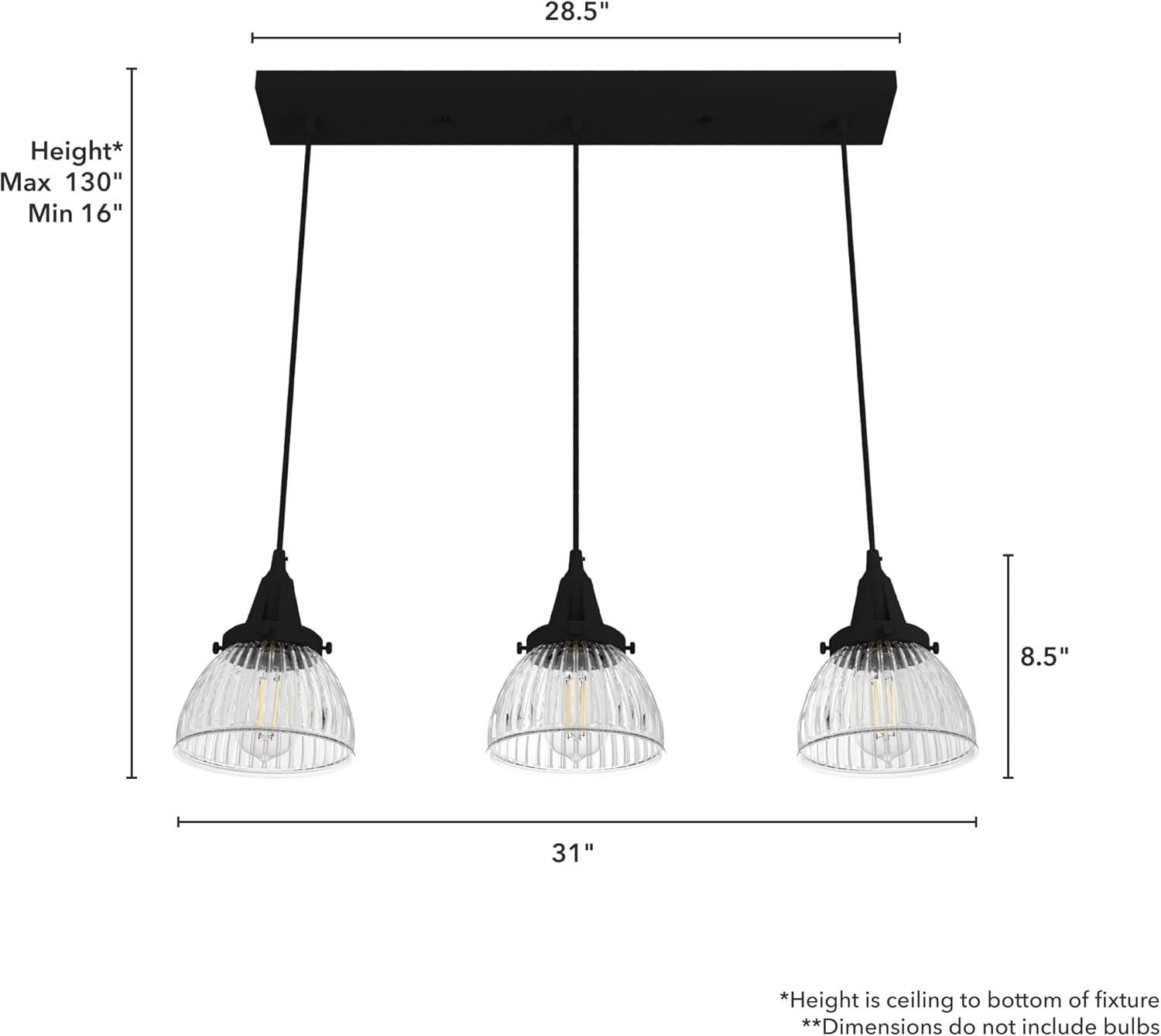 Cypress Grove Natural Iron 3-Light Fluted Glass Cluster Pendant