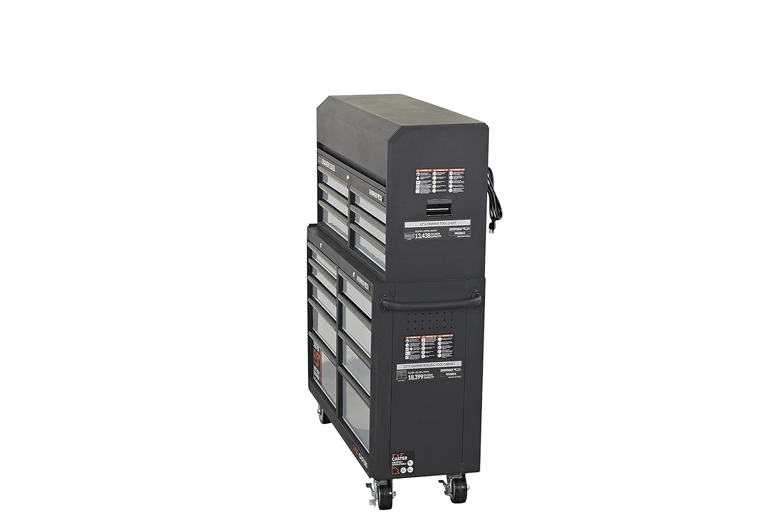 SHOPMAX, 100 lb, 52" Steel 15-Drawer Tool Chest and Rolling Cabinet Black