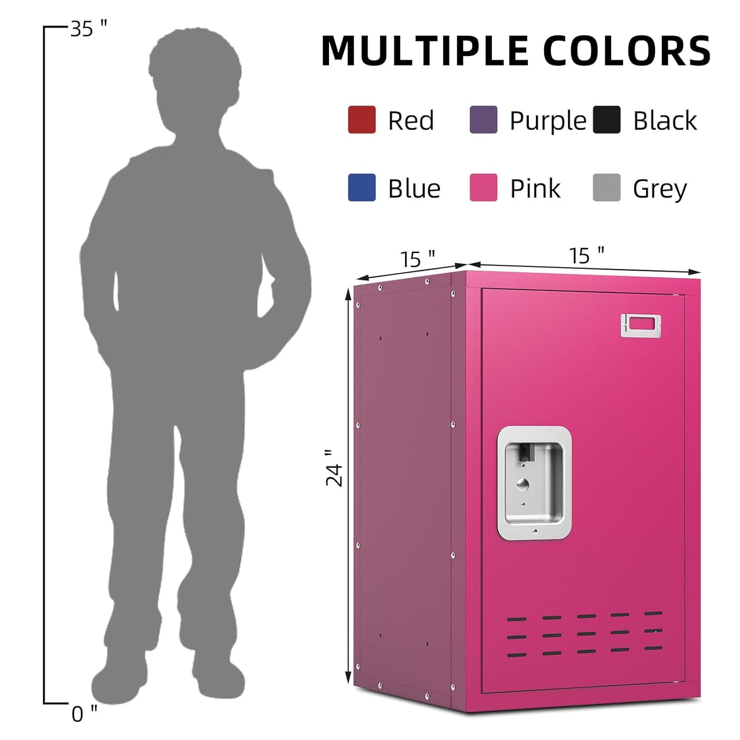 Metal Locker, Lockers, Lockable Storage Cabinet with Locker Shelf, 24" H Small Locking Cabinet for Kids, Locker Organizer for Home, Bedroom, School, Office (Pink)