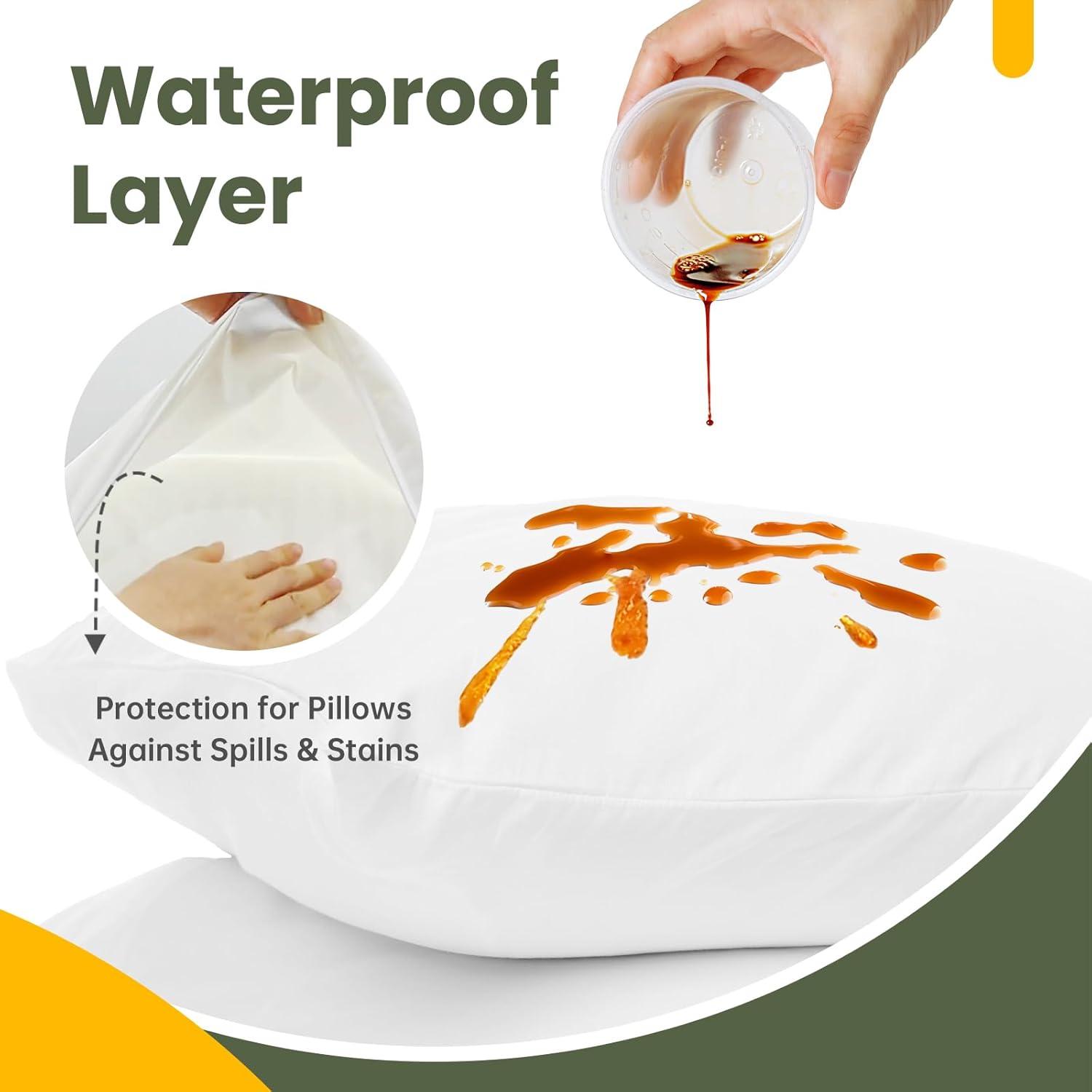 Waterproof Pillow Protectors with Zipper King Size - 2 Pack Waterproof Zippered Pillowcases Encasement, Breathable Protective Pillow Covers 20 x 38 Inches