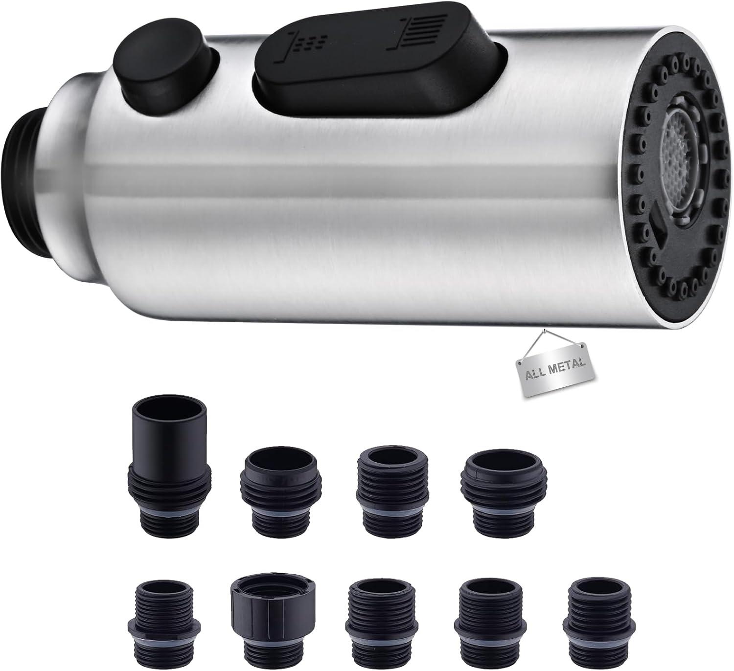 3 Functions Kitchen Faucet Spray Head Replacement with 9 Adapter Kits in Brushed Nickel