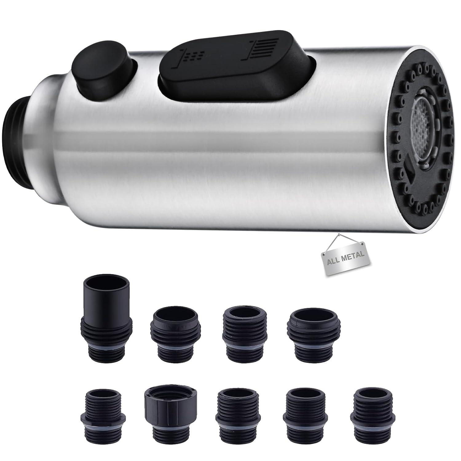 3 Functions Kitchen Faucet Spray Head Replacement with 9 Adapter Kits in Brushed Nickel