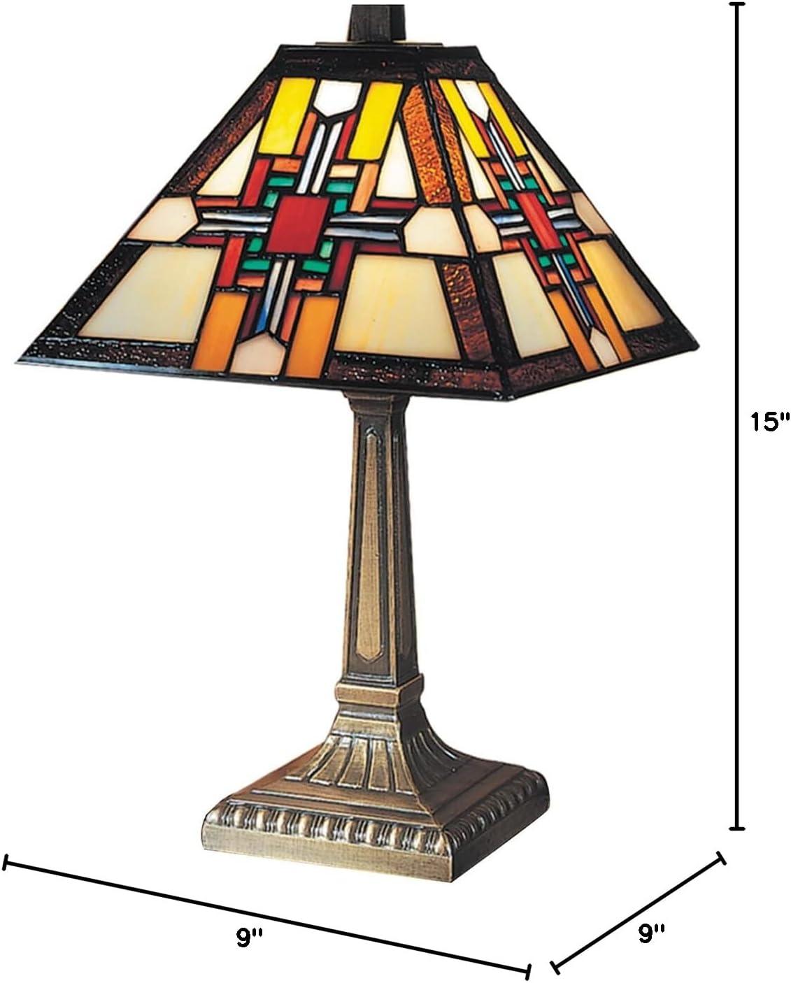 Antique Bronze Stained Glass Table Lamp with Art Shade