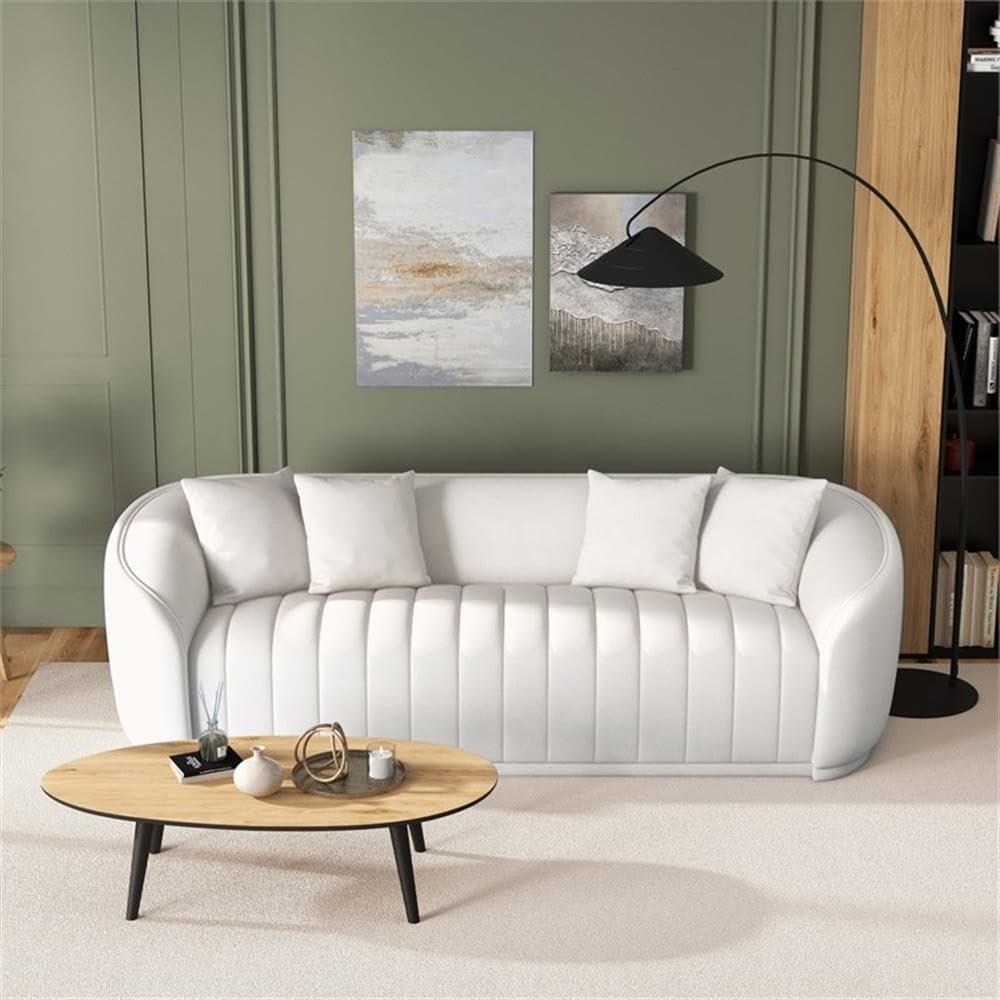 Thirst Mid Century Modern Luxury Tight Back Boucle Couch in White