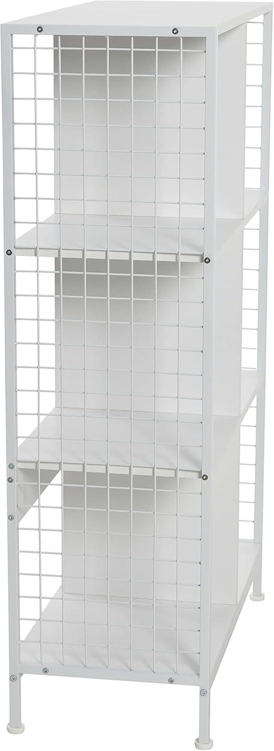 Household Essentials Cube Wall Shelves, 6 Cube Storage Wall Unit with Metal Mesh and High-Quality Engineered Wood with a Smooth White laminate Finish, Scandinavian White