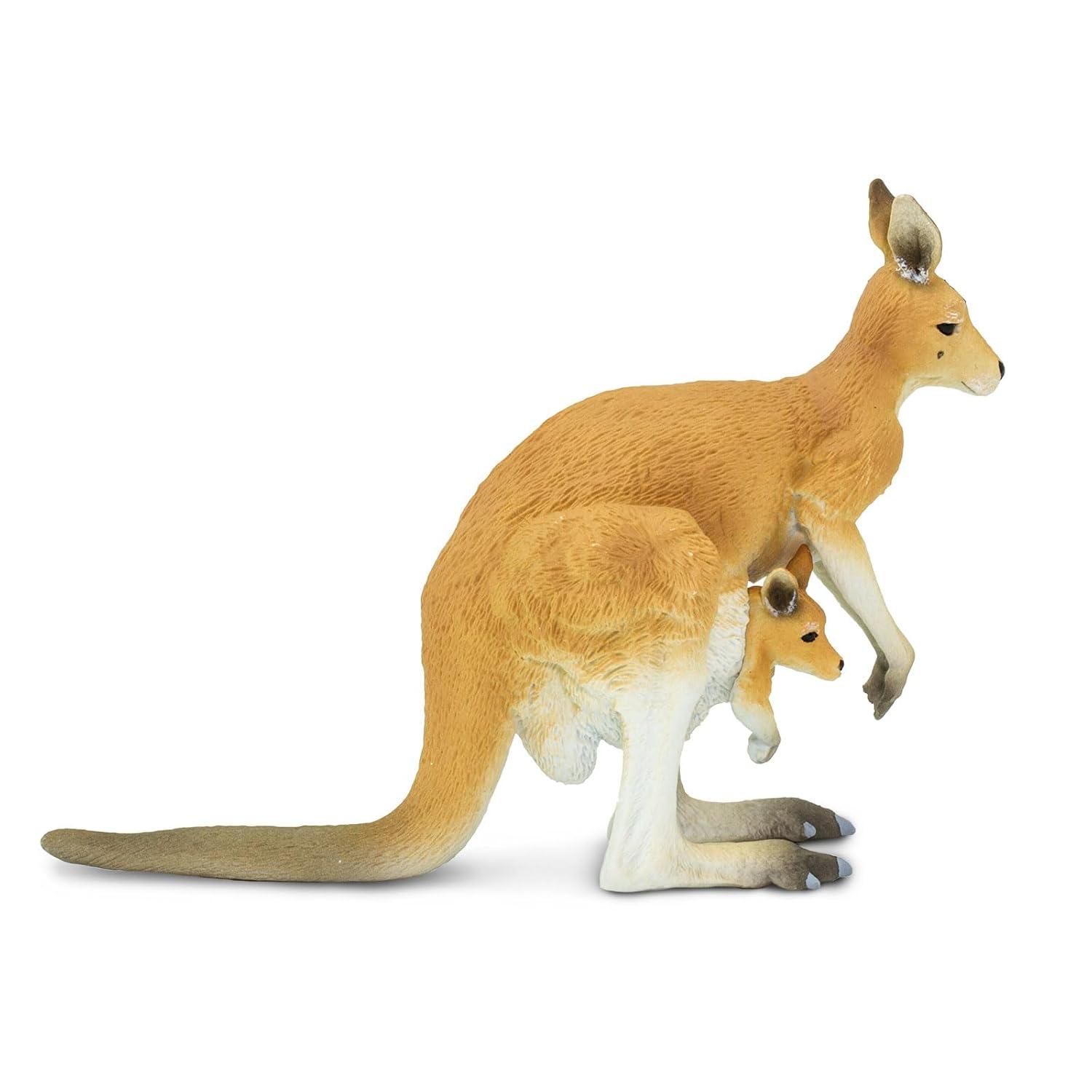Hand-Painted Light Orange Red Kangaroo with Joey Educational Toy