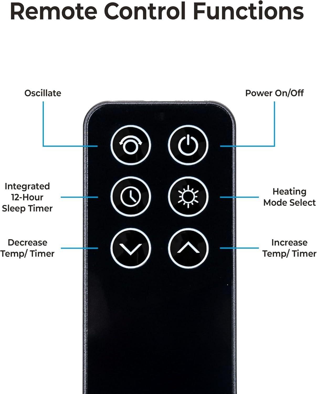 Comfort Zone 26" Oscillating Digital Tower Heater with Remote Control for Indoor Use, Adjustable Thermostat, Timer, Overheat Protection, Tip-Over Switch, Ideal for Home, Bedroom, & Office, HT1206-NVY