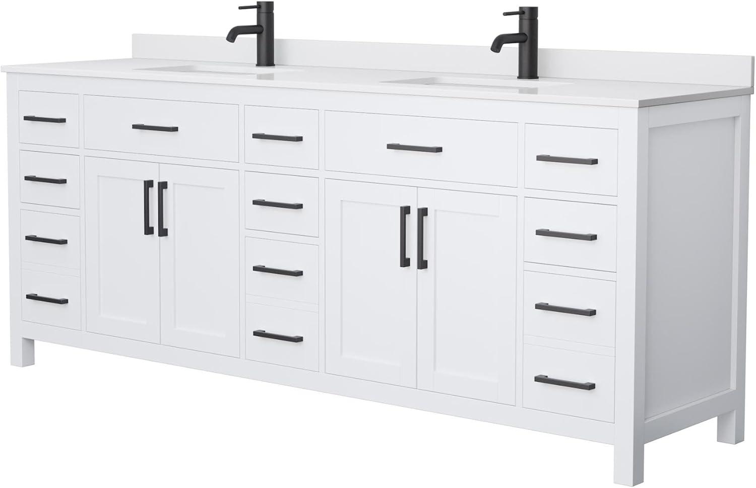 Wyndham Collection Beckett 84" Wood Double Bathroom Vanity in White/Matte Black