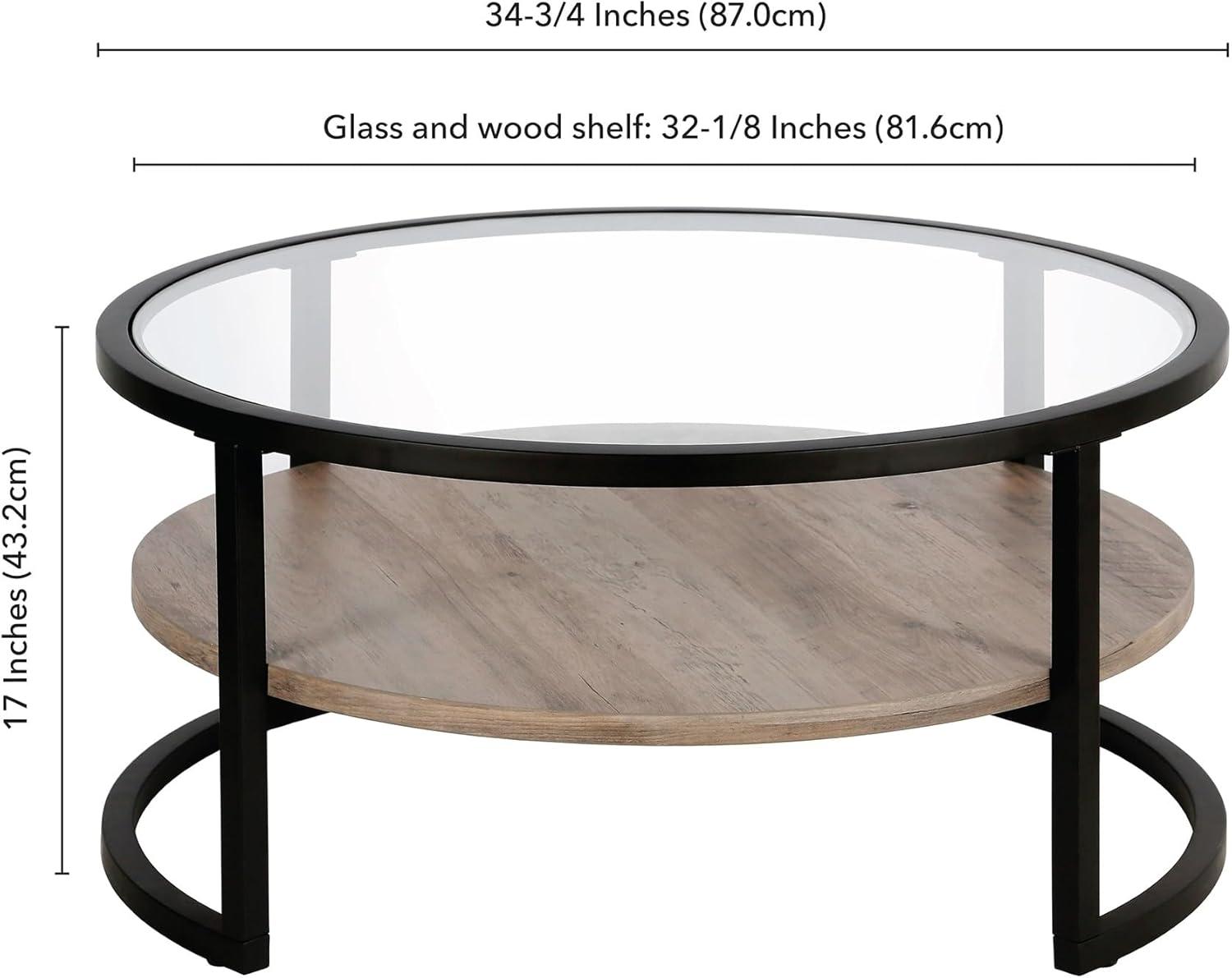 Evelyn&Zoe Winston 34.75" Wide Round Coffee Table, Blackened Bronze/Gray Oak