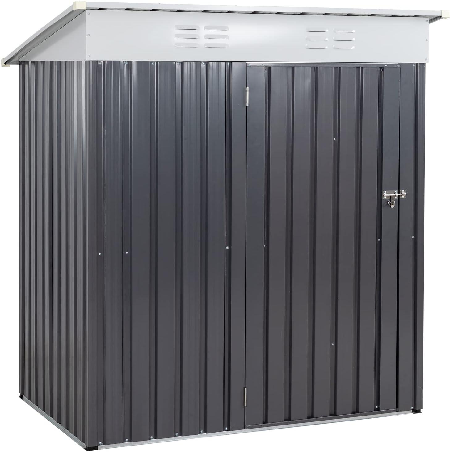 Futzca  6 x 4 x 6 FT Outdoor Metal Tool Shed Clearance with Lockable Door, Waterproof (Grey) - N/A 6x4x6 FT /Grey