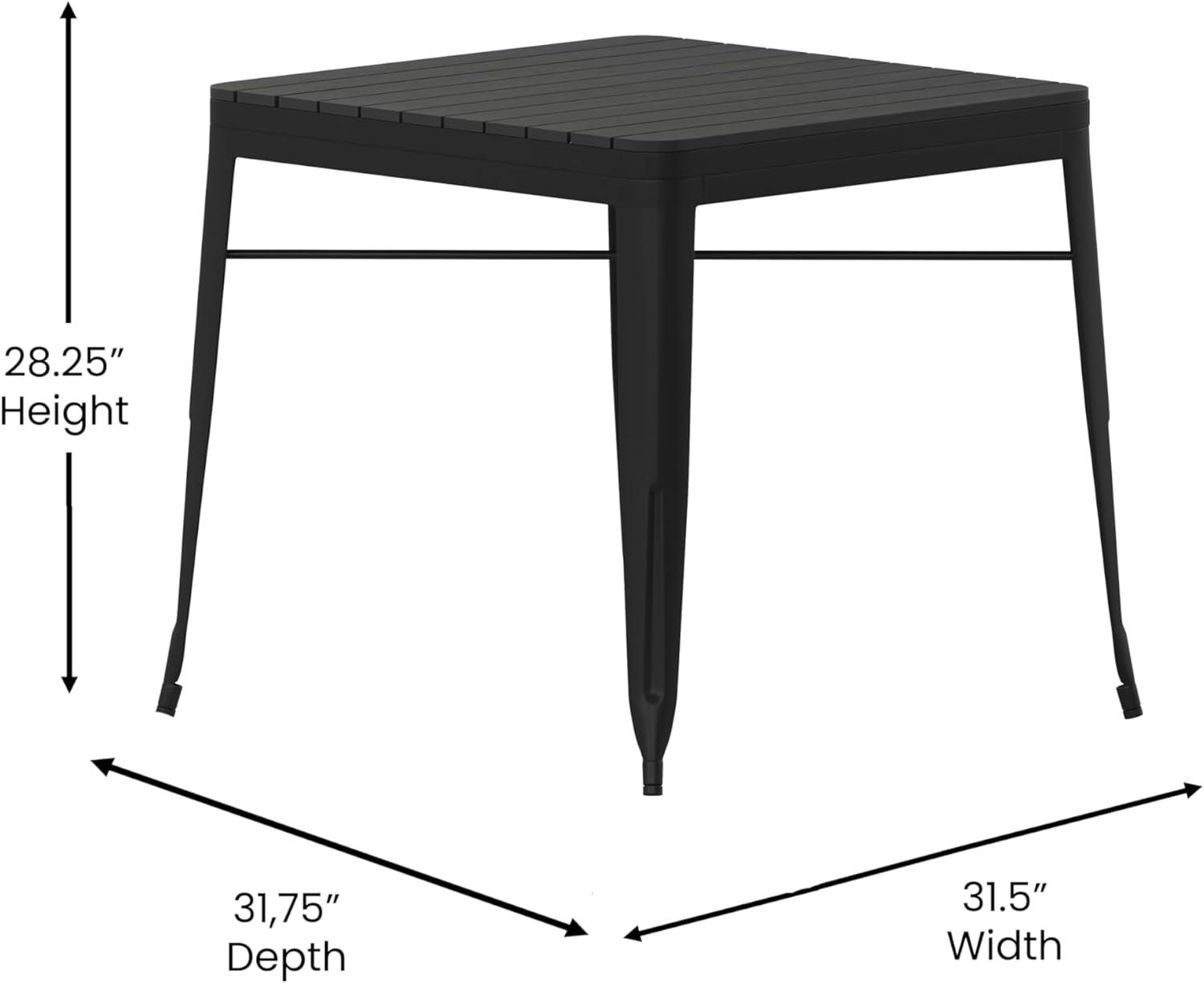Flash Furniture Helvey 31.5" Square Commercial Grade Indoor/Outdoor Black Steel Patio Dining Table for 4 with Black Poly Resin Slatted Top