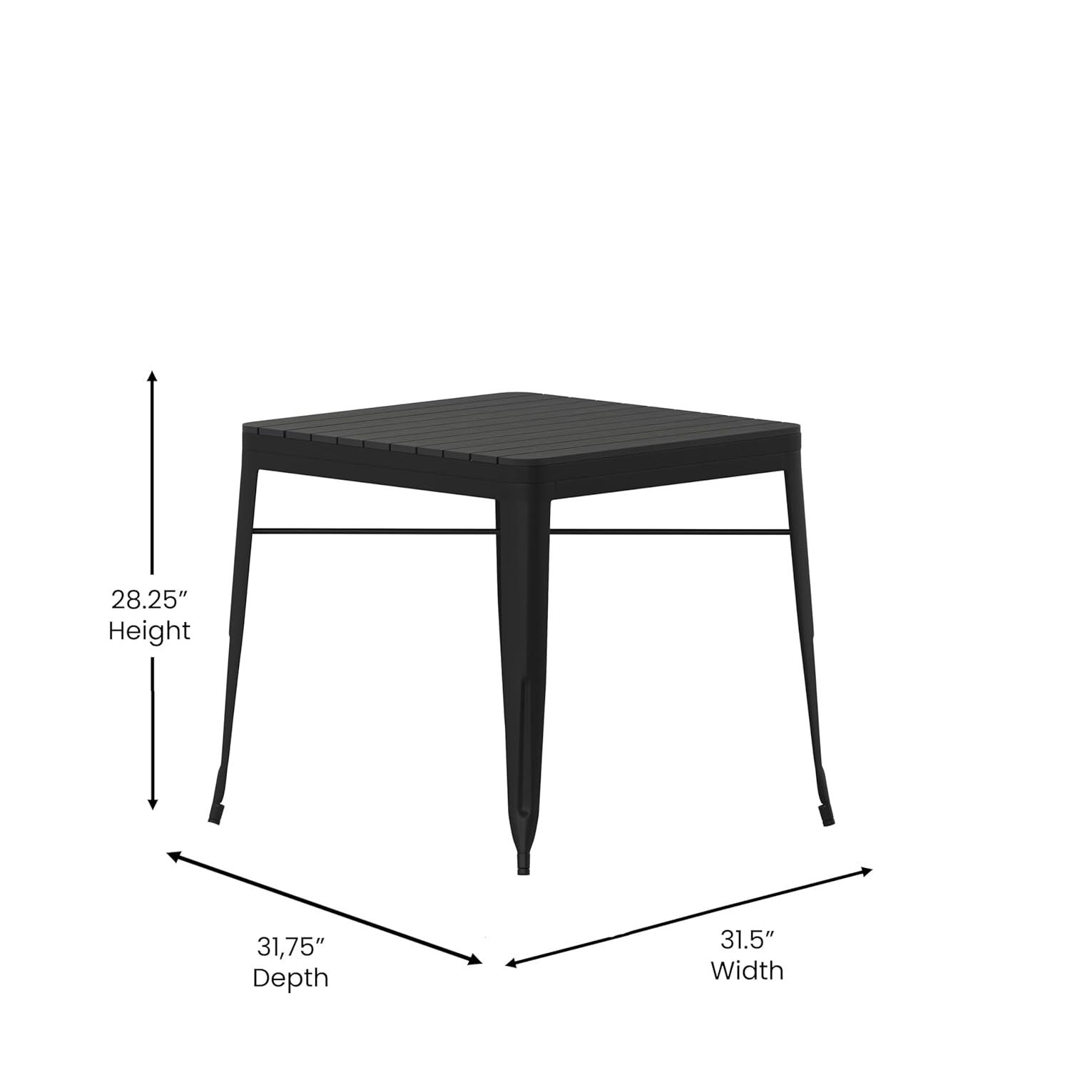 Flash Furniture Helvey 31.5" Square Commercial Grade Indoor/Outdoor Black Steel Patio Dining Table for 4 with Black Poly Resin Slatted Top