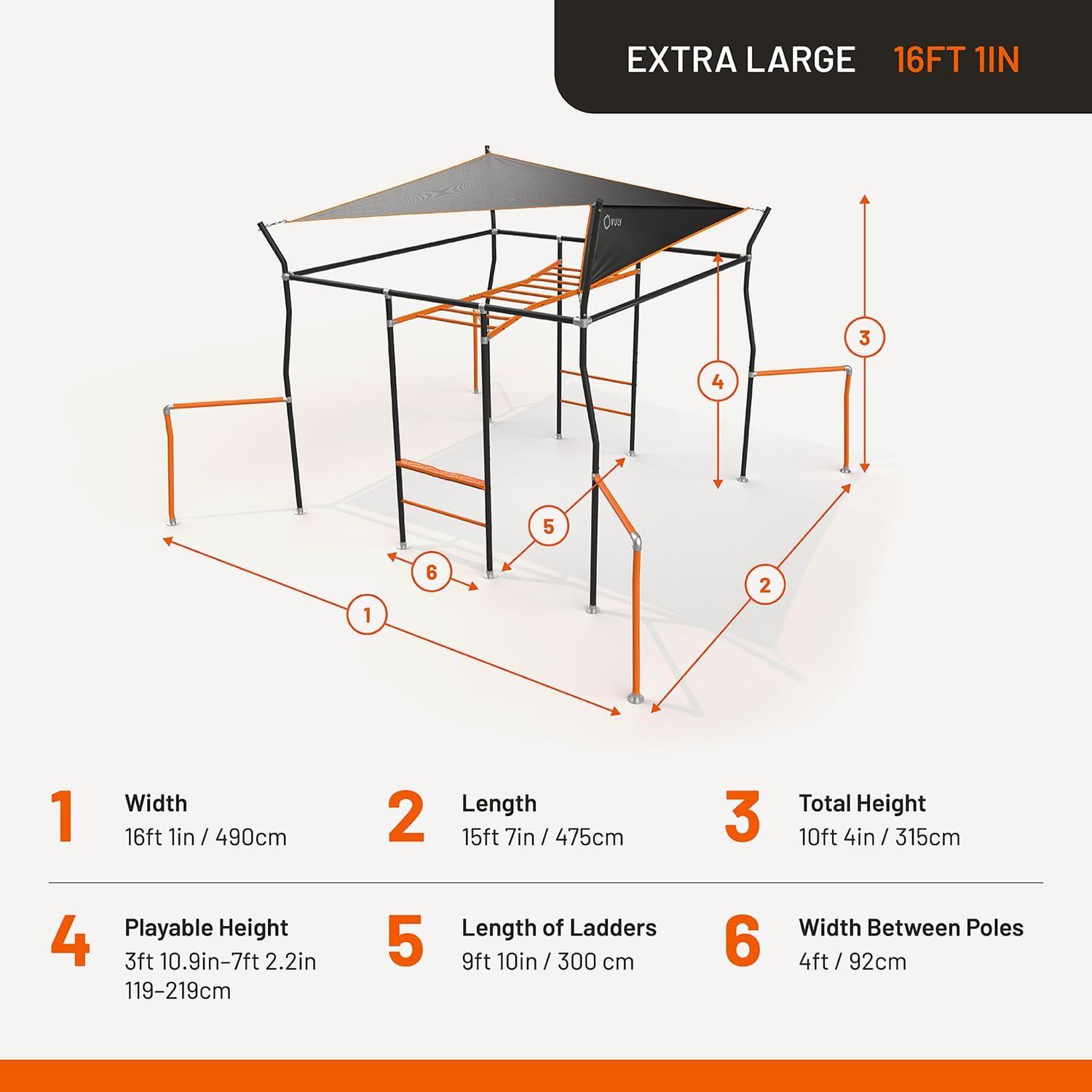 Vuly Adventure Quest Outdoor Play Monkey Bars & Jungle Gym with Net, Ladder, Swings & Shade Cover