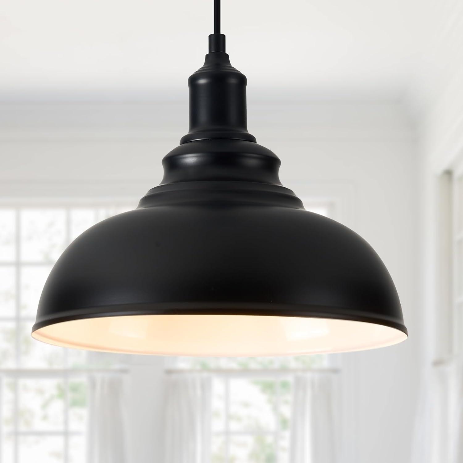 KAYYELAMP 3-Pack Black Metal Shade Hanging Light E26 Black Base Adjustable Height Droplight Retro Design Pendant Light for Kitchen Island Sink Home