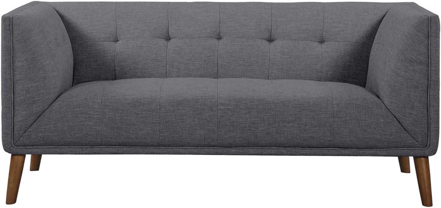 Hudson Compact Gray Linen Loveseat with Walnut Wood Legs