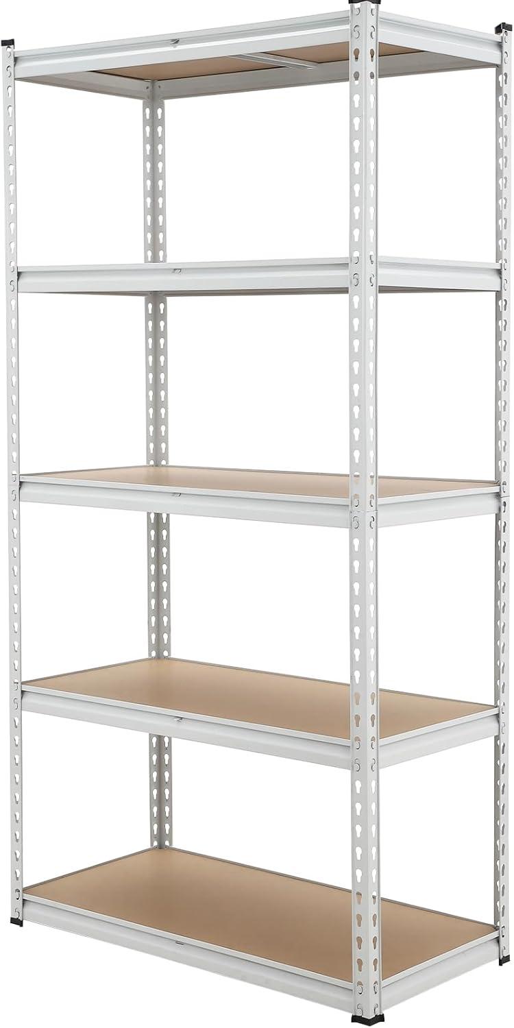 5 Tier Storage Shelves - Adjustable Metal Storage Utility Shelf, Heavy Duty Shelving Unit Rack Organizers for Kitchen Closet Pantry Warehouse Garage, 28" W x 12" D x 59" H, White