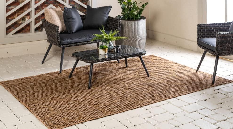 Unique Loom 5' 0 x 8' 0 Light Brown Outdoor Botanical Vine Area Rug
