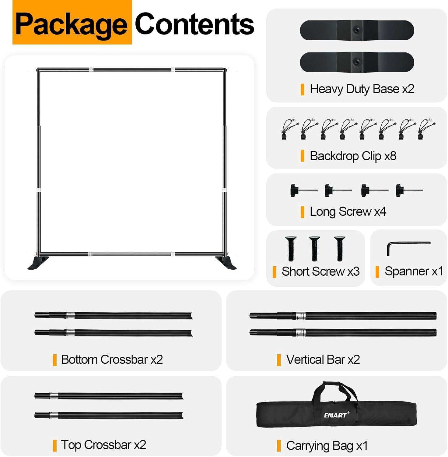 EMART 10x10 ft Heavy Duty Banner Backdrop Stand Kit, Adjustable Frame for Step and Repeat Backdrops, Ideal for Photography, Trade Shows, and Photo Booths
