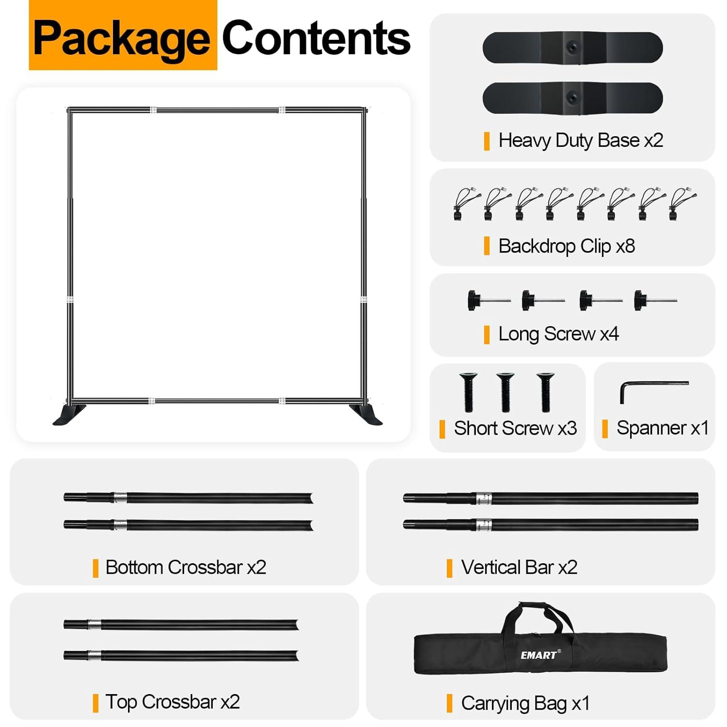 EMART 10x10 ft Heavy Duty Banner Backdrop Stand Kit, Adjustable Frame for Step and Repeat Backdrops, Ideal for Photography, Trade Shows, and Photo Booths