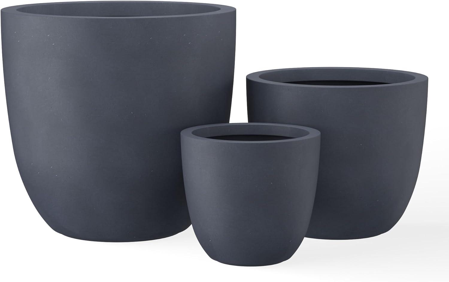 Modern Charcoal Concrete Round Planters, Set of 3