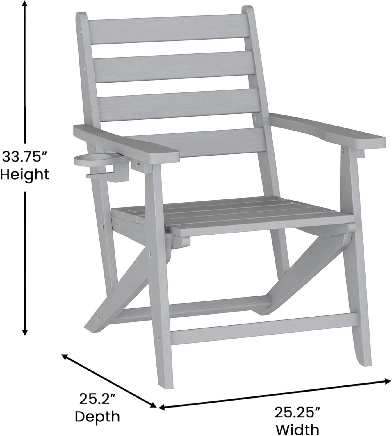 Flash Furniture Tolleson Commercial Grade Adirondack Dining Chair with Fold Out Cup Holder, Weather Resistant Recycled HDPE Adirondack Chair