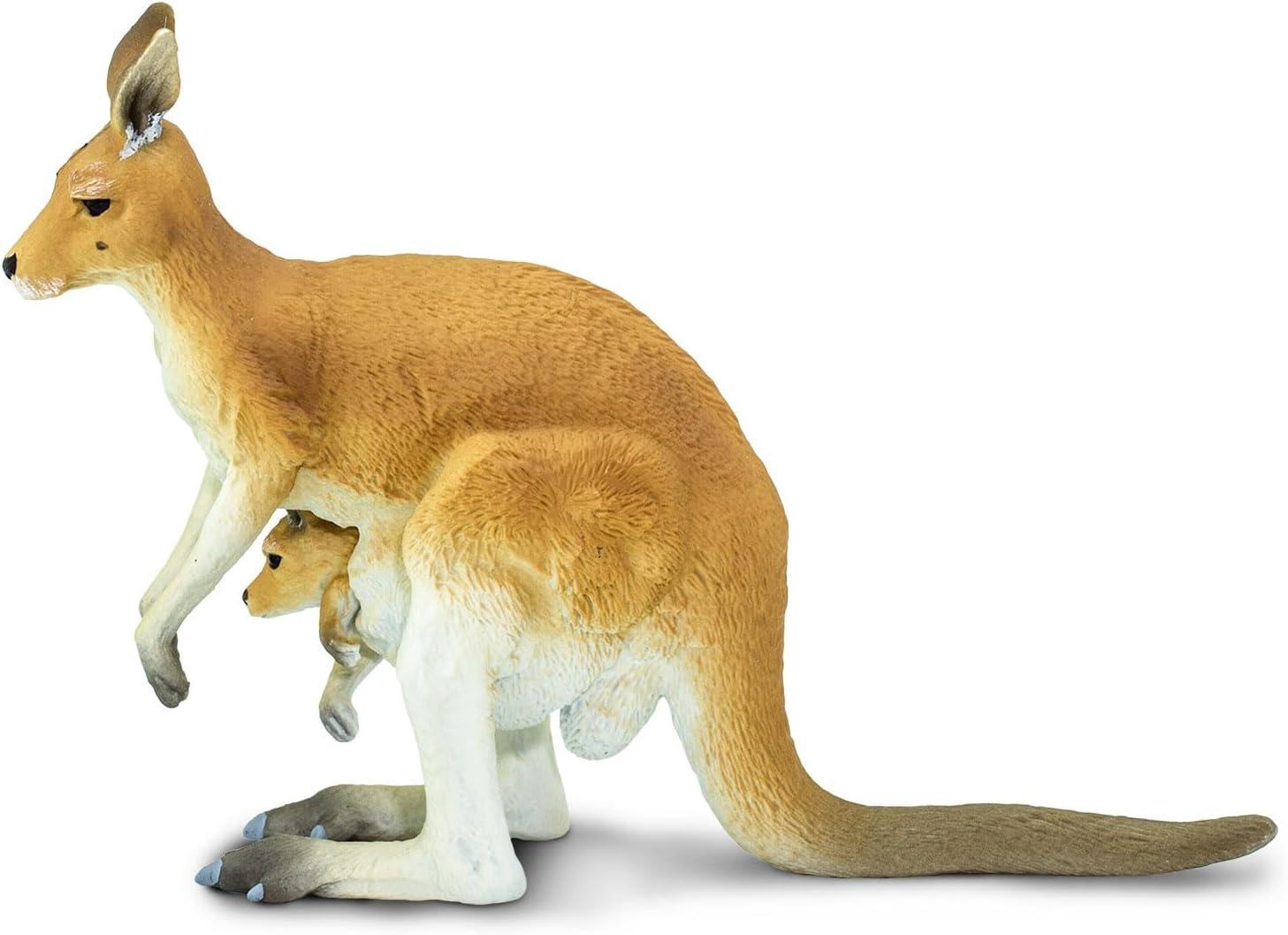Hand-Painted Light Orange Red Kangaroo with Joey Educational Toy