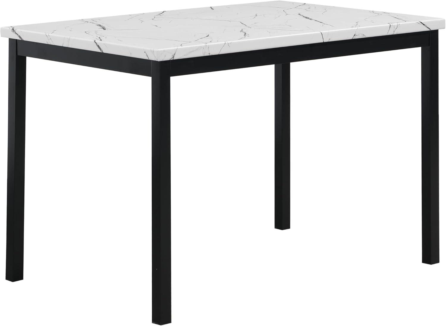 Roundhill Furniture Noyes Metal Dining Table with Laminated Faux Marble Top, Off-white