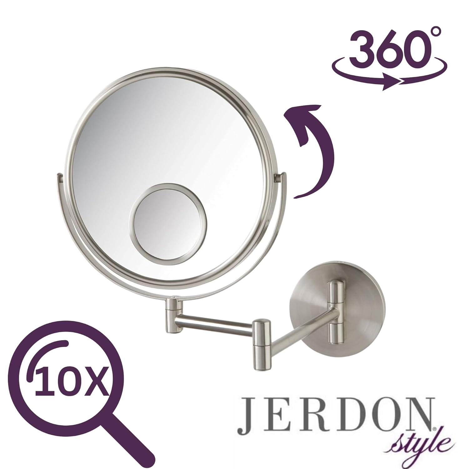 Jerdon 8" Wall Mount Magnified Makeup Mirror