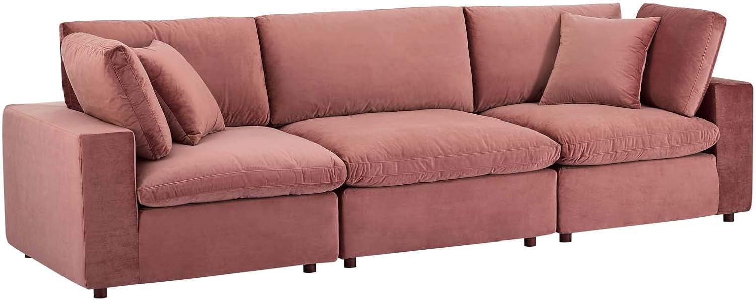 Dusty Rose Velvet Three-Piece Lawson Sofa with Down Fill Cushions