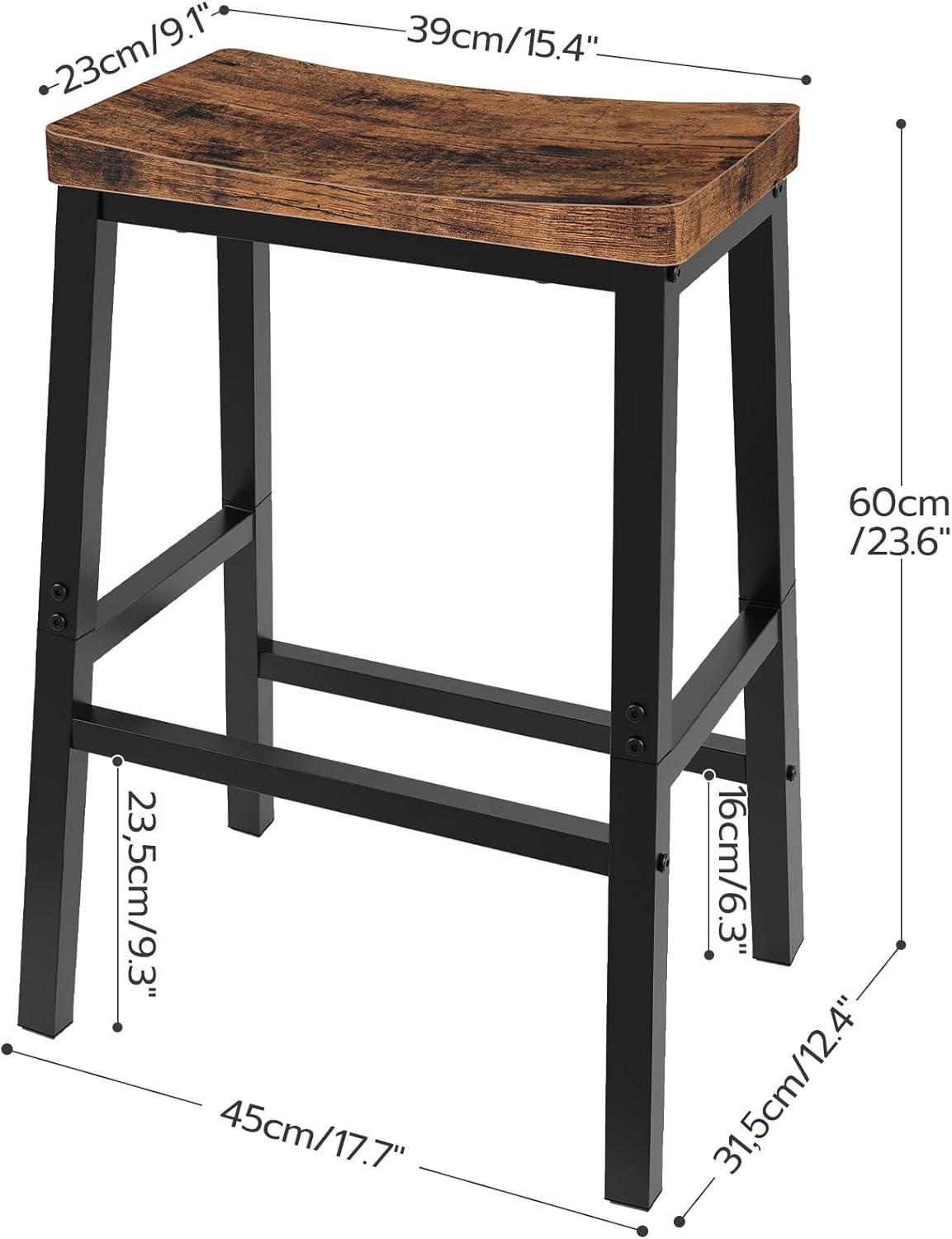 Bar Stools, Set of 2 Bar Chairs, 23.6 Inch Saddle Stools, Kitchen Counter Stools with Footrests, Industrial Stools for Dining Room, Kitchen, Counter, Bar, Rustic Brown and Black BF02MD01