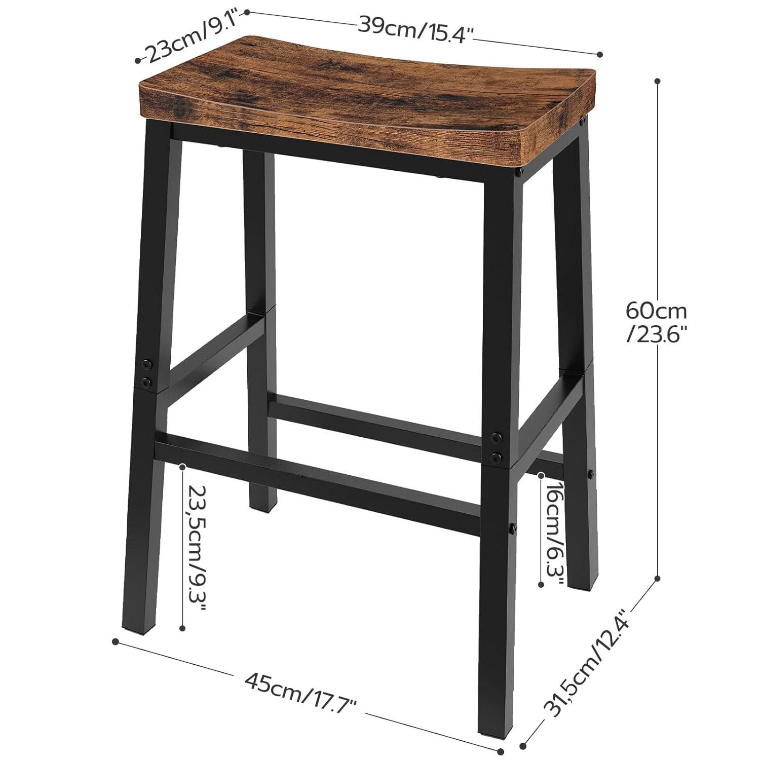 Bar Stools, Set of 2 Bar Chairs, 23.6 Inch Saddle Stools, Kitchen Counter Stools with Footrests, Industrial Stools for Dining Room, Kitchen, Counter, Bar, Rustic Brown and Black BF02MD01